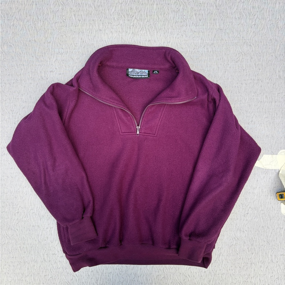 Vintage Women's XL Quarter Zip-Up Deep Purple Fleece Sweater - Picture 3 of 8